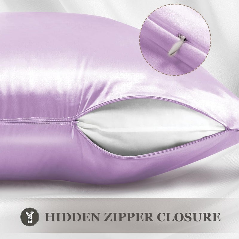 Adubor 100% Mulberry Silk Pillowcase for Hair and Skin with Hidden Zipper, Both Side 23 Momme Silk, 900 Thread Count(20x26 inches, Standard Size, Light Purple, 1pc) - Image 4